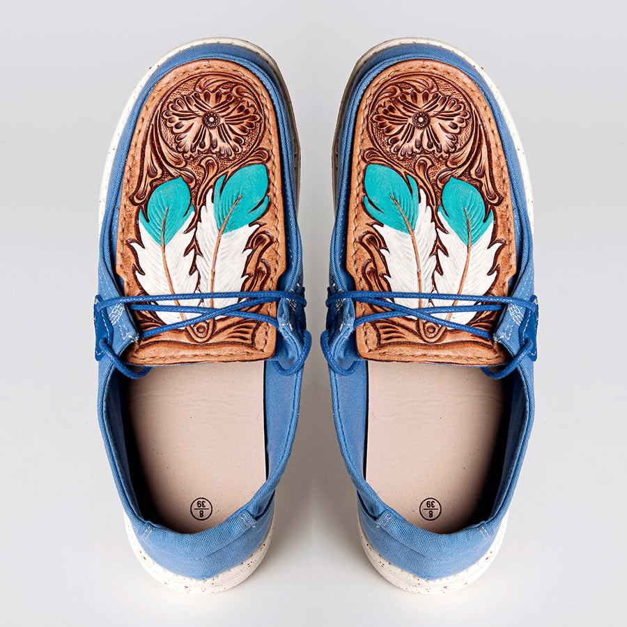 American Darling ADFT133BL3 Hand tooled carved genuine leather trim lightweight shoe footwear slip on - Uhorse
