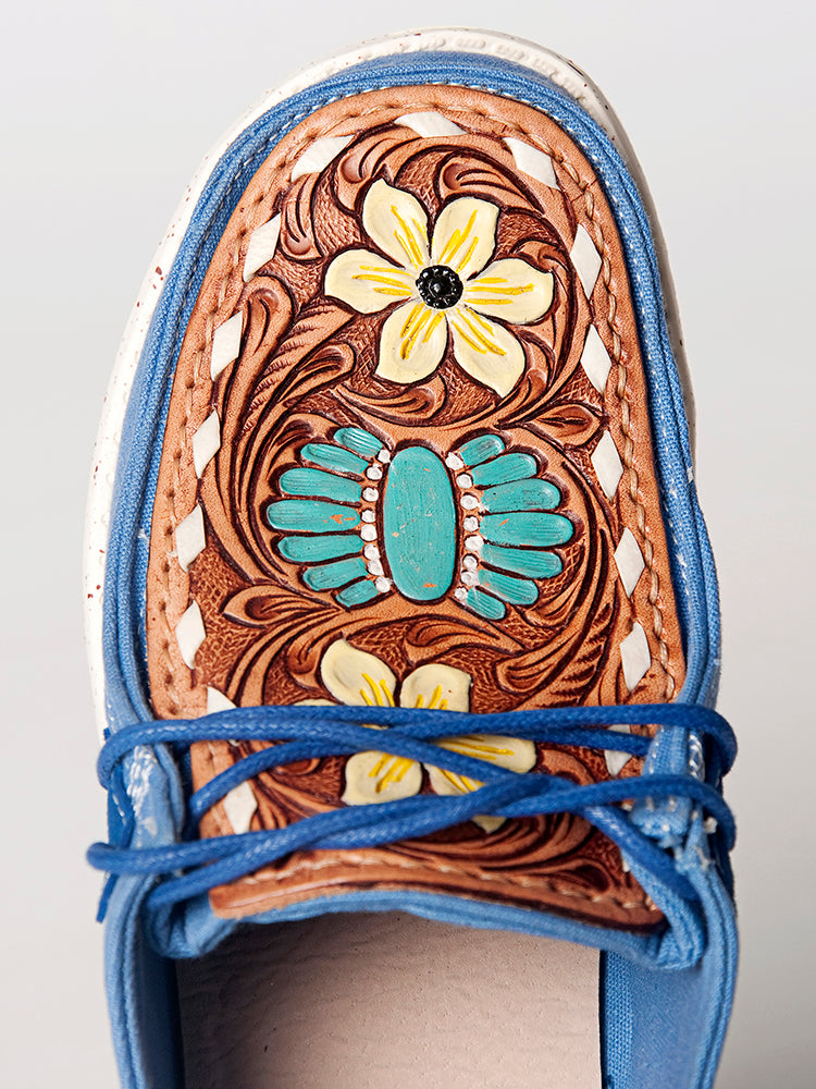 American Darling ADFT133BL5 Hand tooled, carved genuine leather trim lightweight shoe footwear| Tooled Footwear