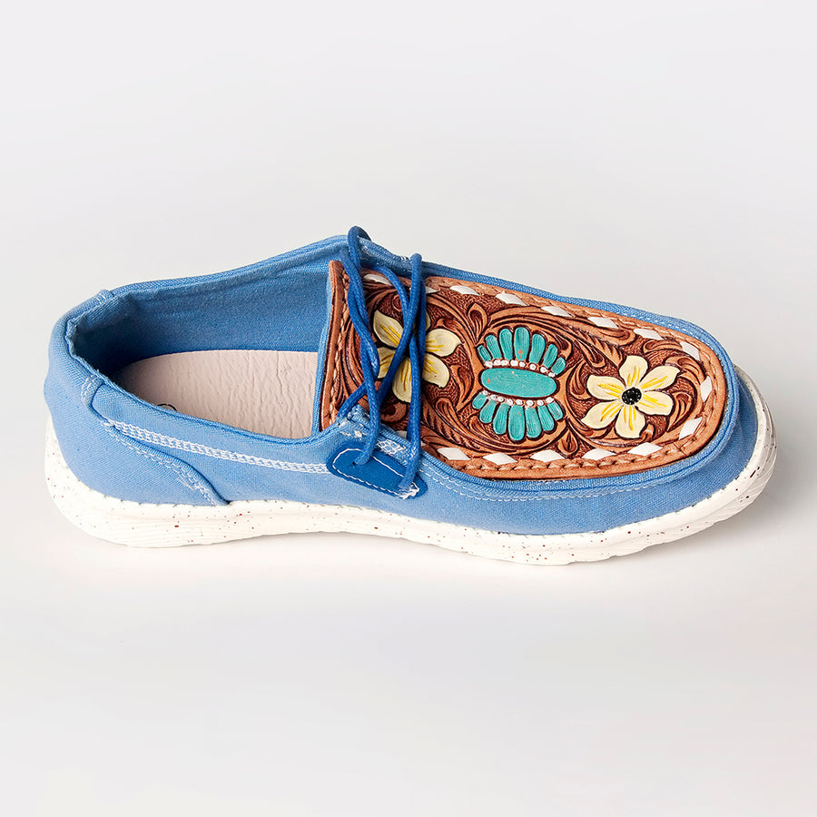 American Darling ADFT133BL5 Hand tooled, carved genuine leather trim lightweight shoe footwear| Tooled Footwear