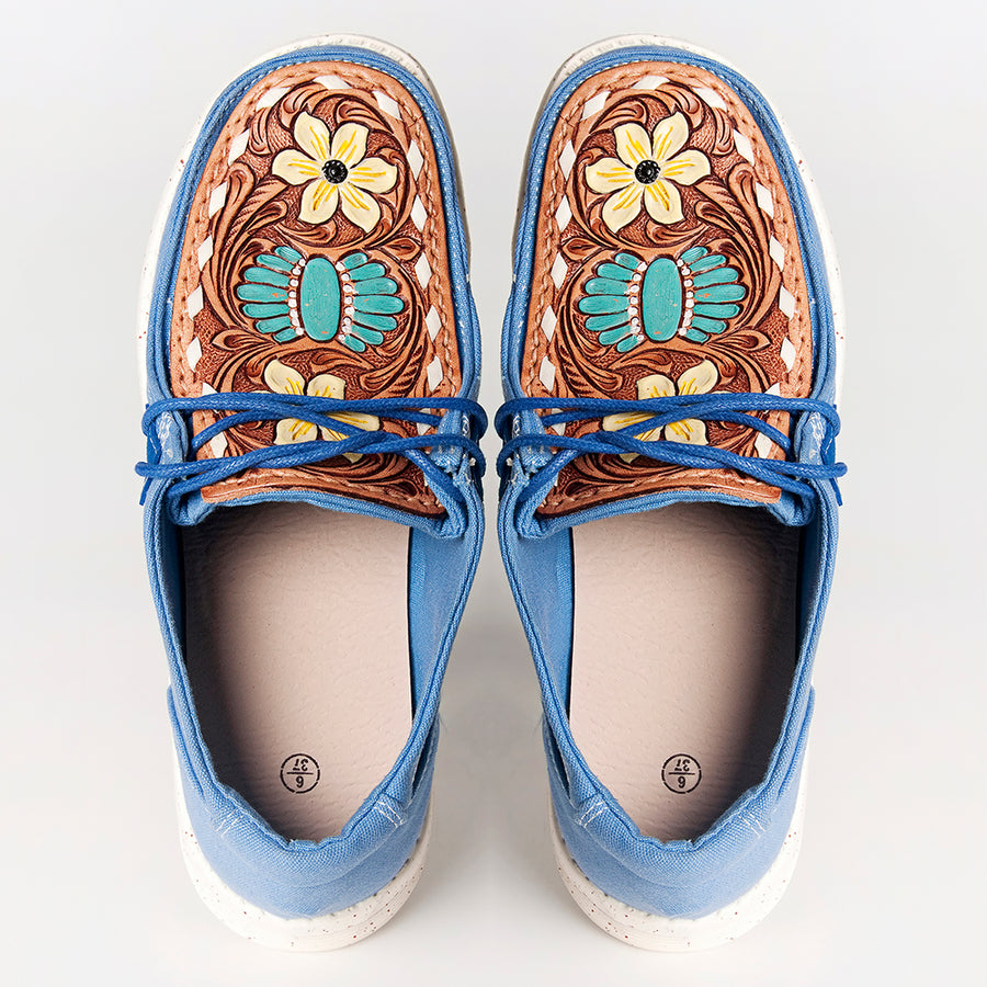 American Darling ADFT133BL5 Hand tooled carved genuine leather trim lightweight shoe footwear slip on - Uhorse