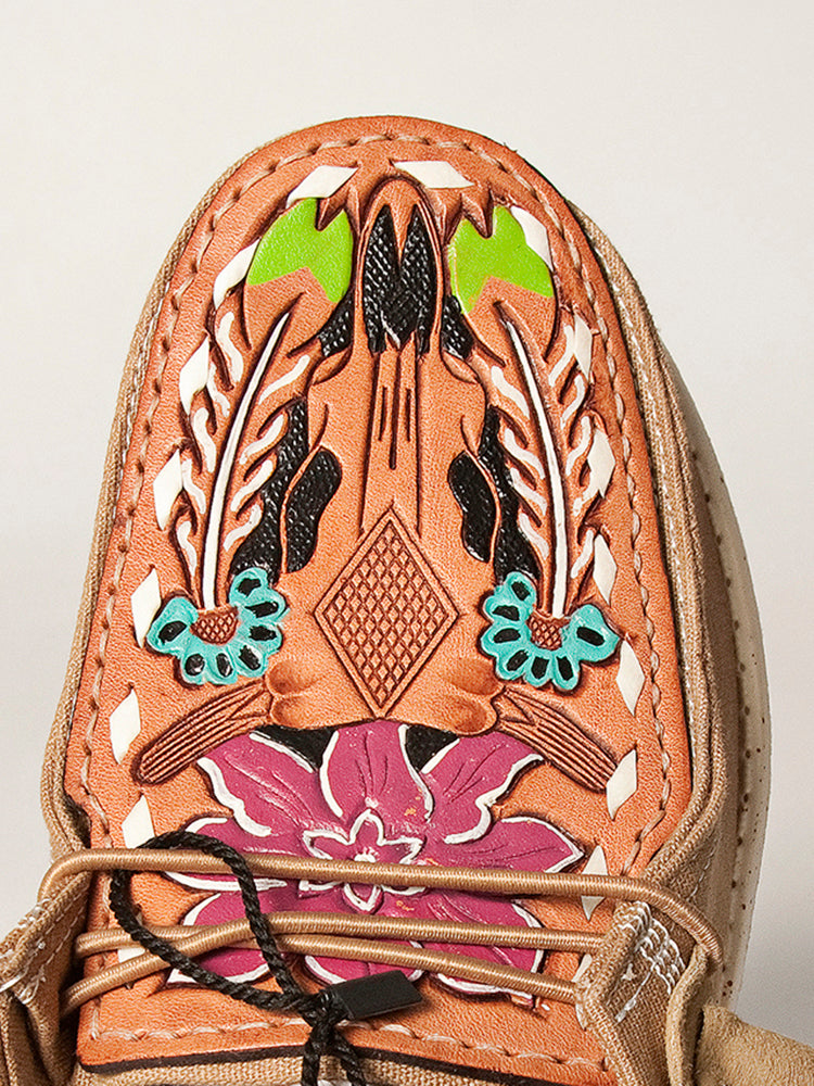 American Darling Hand tooled, carved genuine leather trim lightweight shoe footwear| Tooled Footwear |Leather