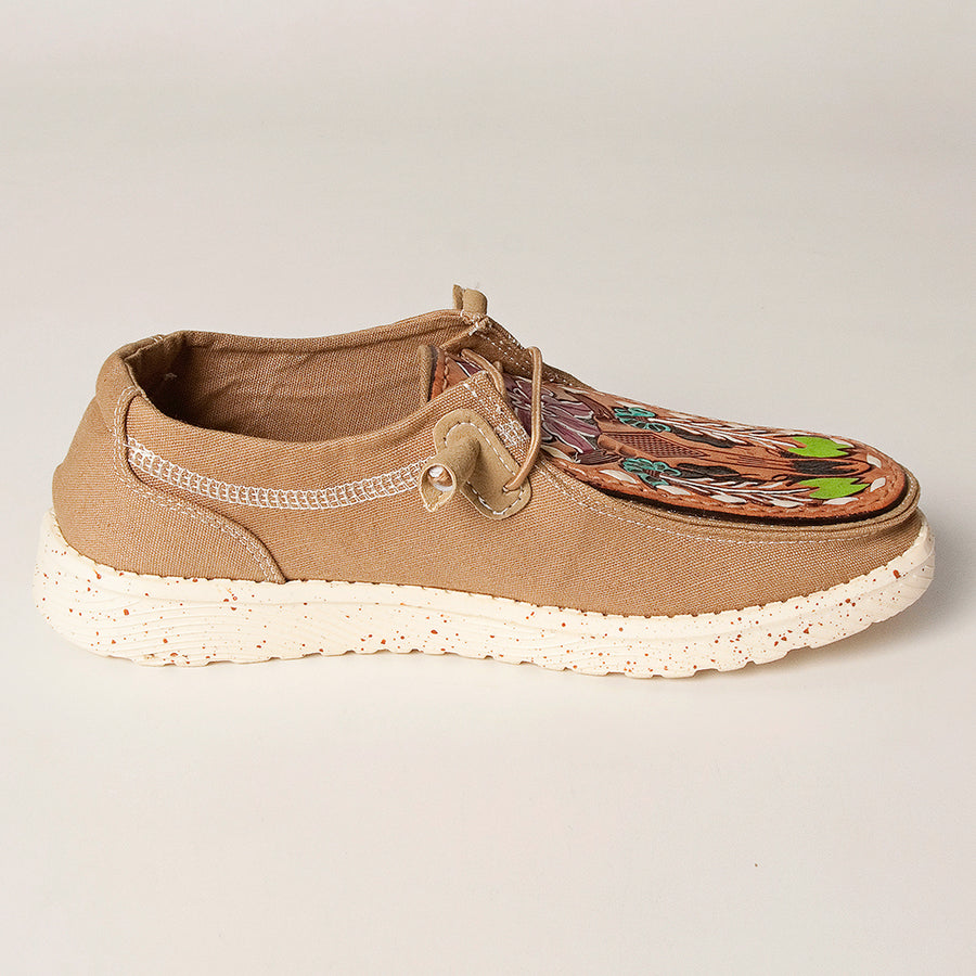 American Darling Hand tooled, carved genuine leather trim lightweight shoe footwear| Tooled Footwear |Leather
