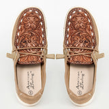 American Darling ADFT133BR4 Hand tooled carved genuine leather trim lightweight shoe footwear slip on