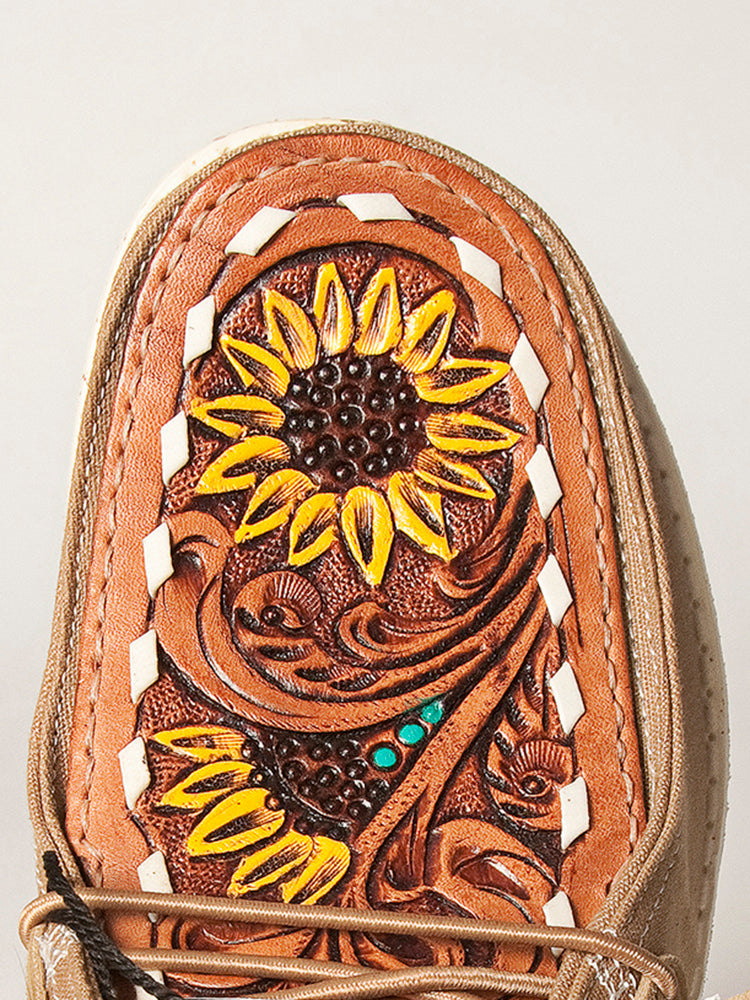 American Darling ADFT133BR6 Hand tooled, carved genuine leather trim lightweight shoe footwear| Tooled Footwear