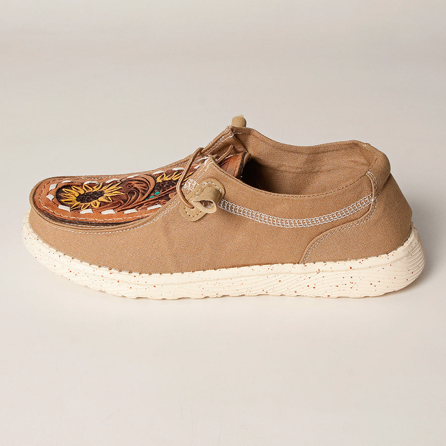 American Darling ADFT133BR6 Hand tooled, carved genuine leather trim lightweight shoe footwear| Tooled Footwear