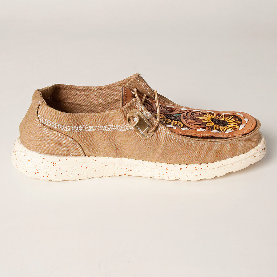 American Darling ADFT133BR6 Hand tooled, carved genuine leather trim lightweight shoe footwear| Tooled Footwear