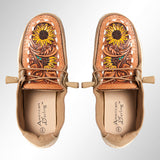American Darling ADFT133BR6 Hand tooled carved genuine leather trim lightweight shoe footwear slip on - Uhorse