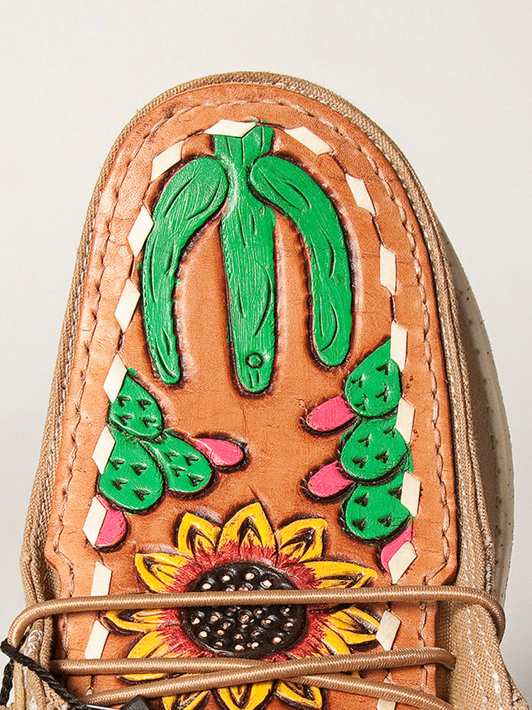 American Darling Hand tooled, carved genuine leather trim lightweight shoe footwear, slip on| Tooled Footwear
