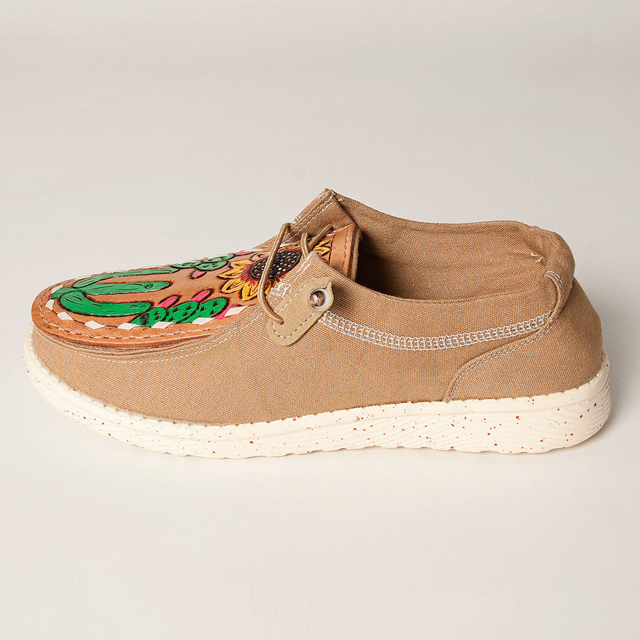 American Darling Hand tooled, carved genuine leather trim lightweight shoe footwear, slip on| Tooled Footwear