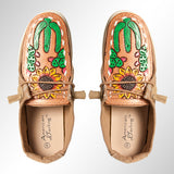 American Darling ADFT133BR7 Hand tooled carved genuine leather trim lightweight shoe footwear slip on - Uhorse