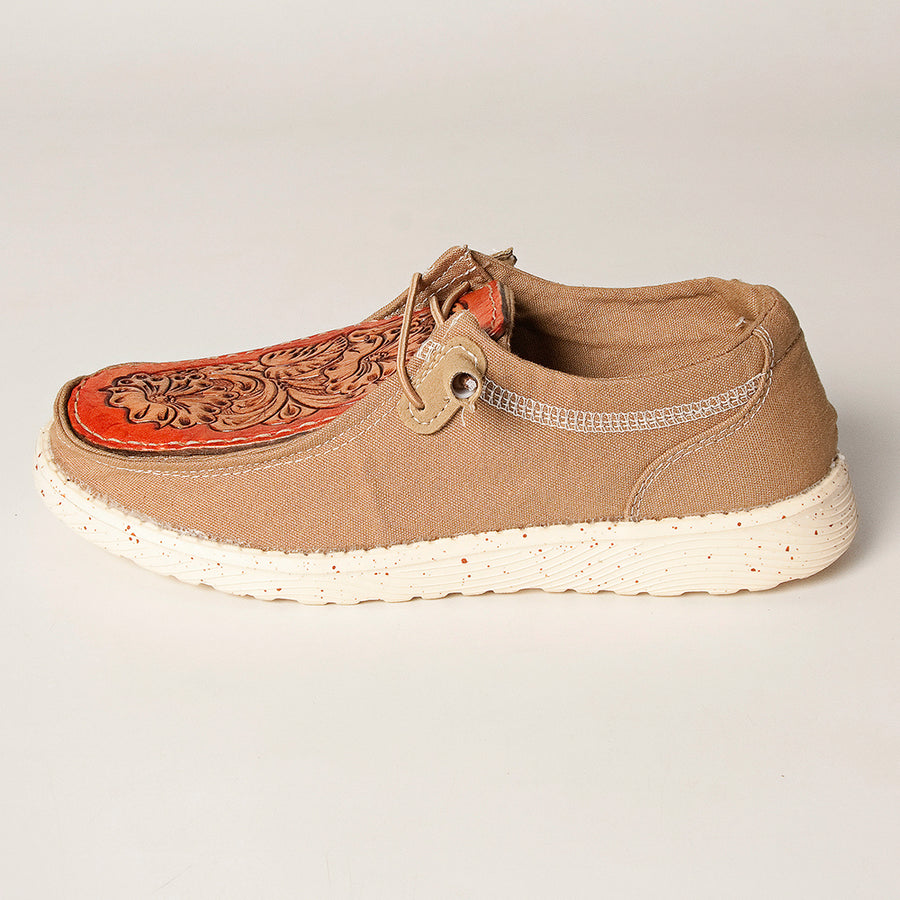 American Darling Hand tooled, carved genuine leather trim lightweight shoe footwear| Tooled Footwear | Slip On