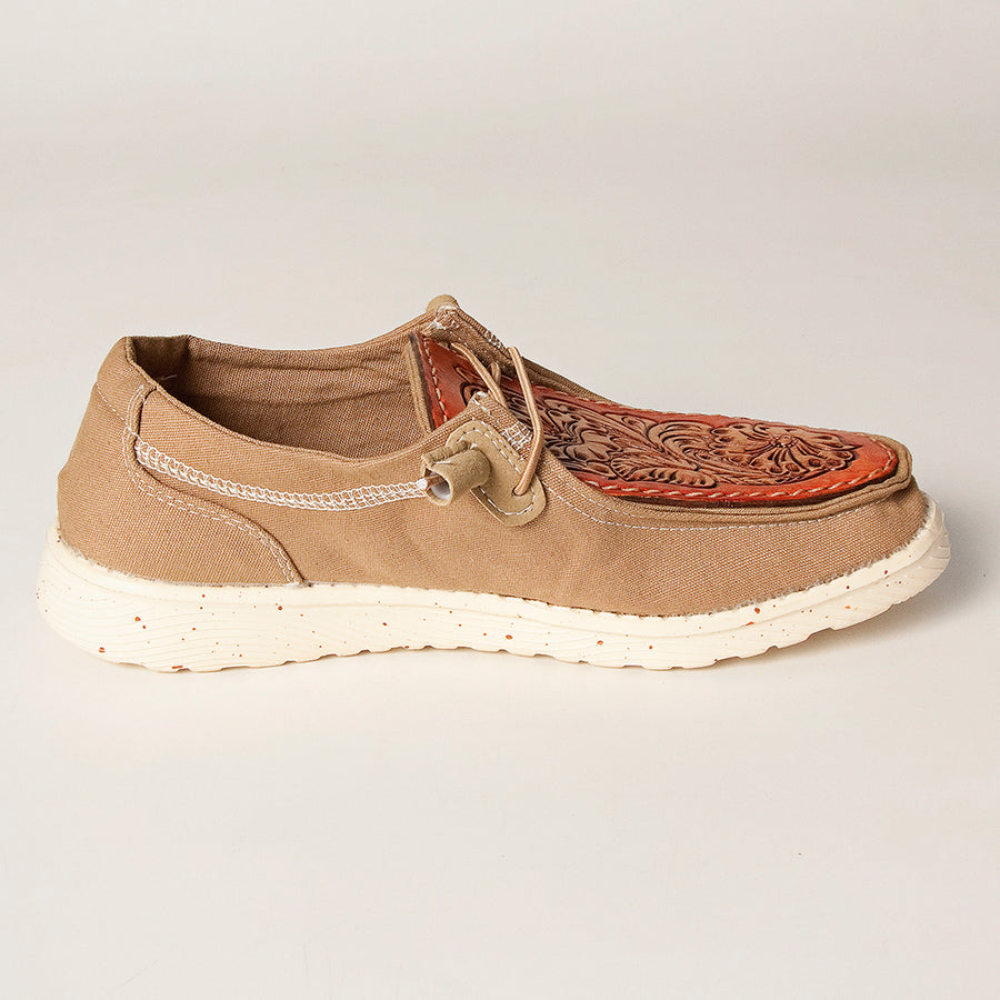 American Darling Hand tooled, carved genuine leather trim lightweight shoe footwear| Tooled Footwear | Slip On