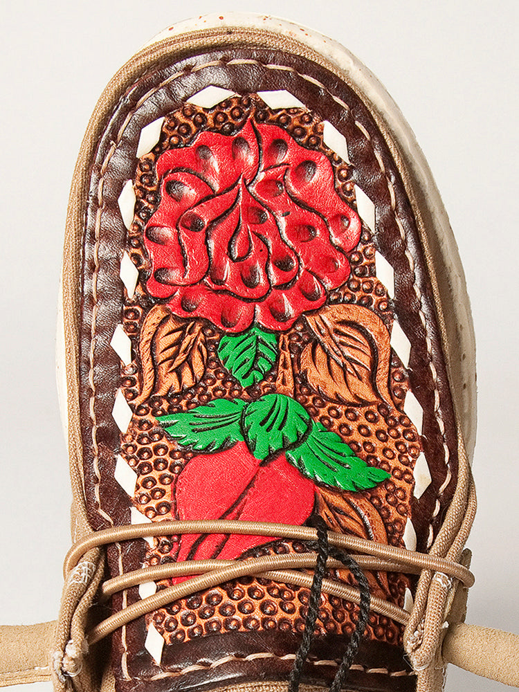 American Darling Hand tooled, carved genuine leather trim lightweight shoe footwear, slip on| Tooled Footwear