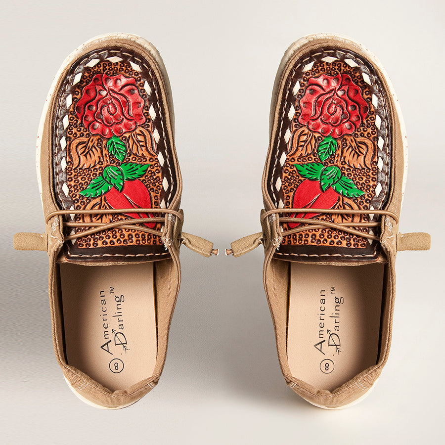 American Darling ADFT133BR12 Hand tooled carved genuine leather trim lightweight shoe footwear slip on - Uhorse