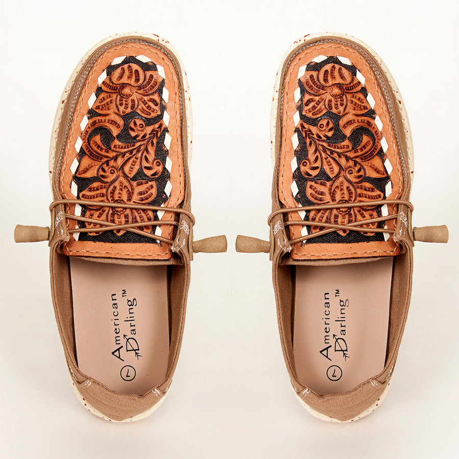 American Darling ADFT133BR13 Hand tooled carved genuine leather trim lightweight shoe footwear slip on