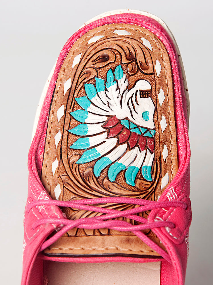 American Darling Hand tooled, carved genuine leather trim lightweight shoe footwear, slip on| Tooled Footwear