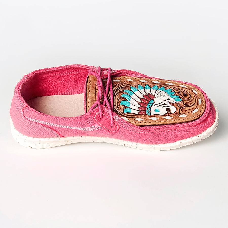 American Darling Hand tooled, carved genuine leather trim lightweight shoe footwear, slip on| Tooled Footwear