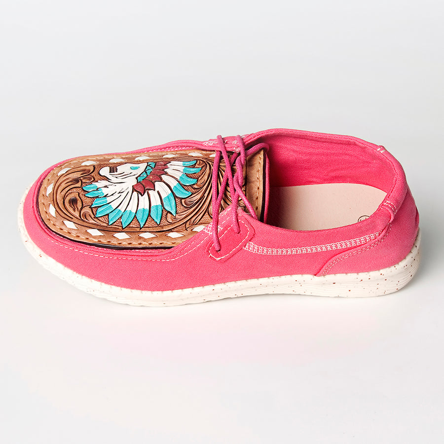 American Darling Hand tooled, carved genuine leather trim lightweight shoe footwear, slip on| Tooled Footwear
