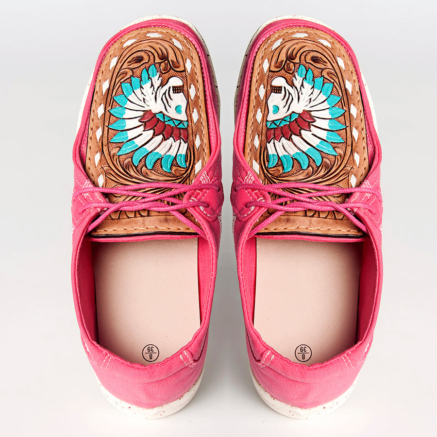 American Darling ADFT133FU1 Hand tooled carved genuine leather trim lightweight shoe footwear slip on - Uhorse
