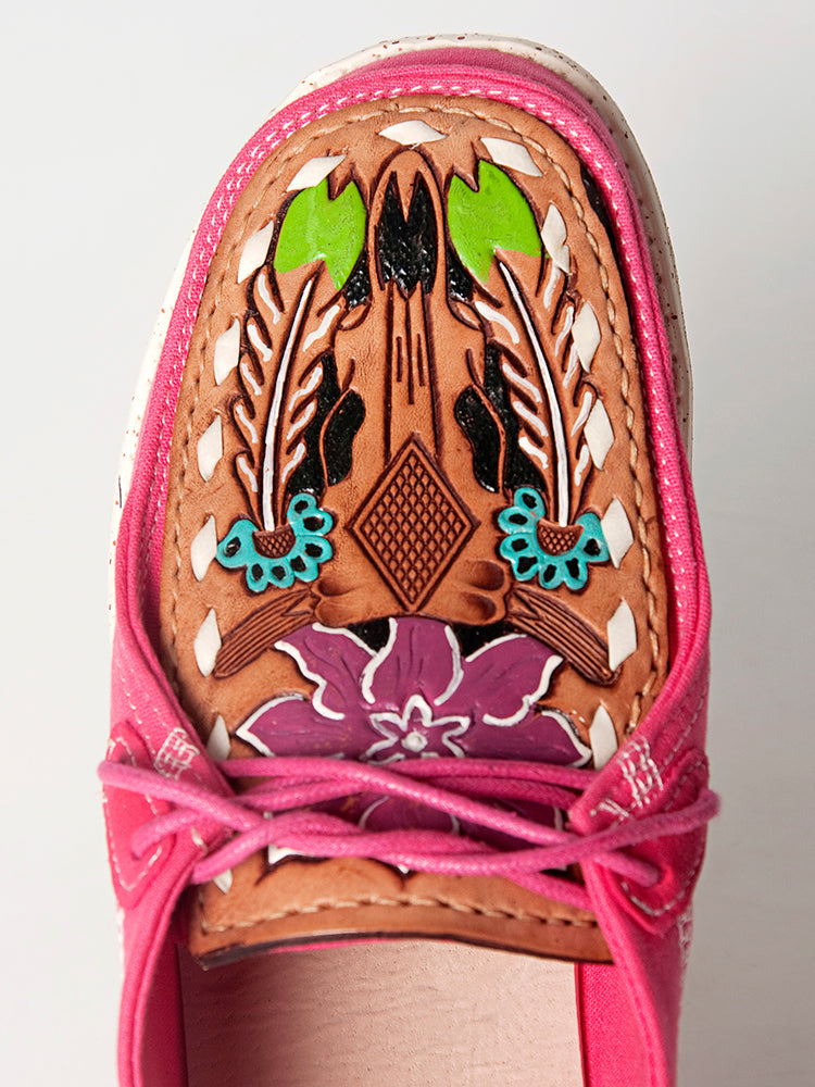 American Darling Hand tooled, carved genuine leather trim lightweight shoe footwear, slip on| Tooled Footwear
