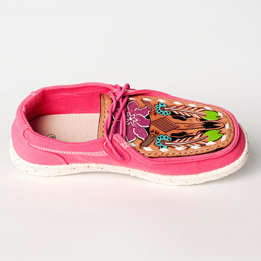 American Darling Hand tooled, carved genuine leather trim lightweight shoe footwear, slip on| Tooled Footwear