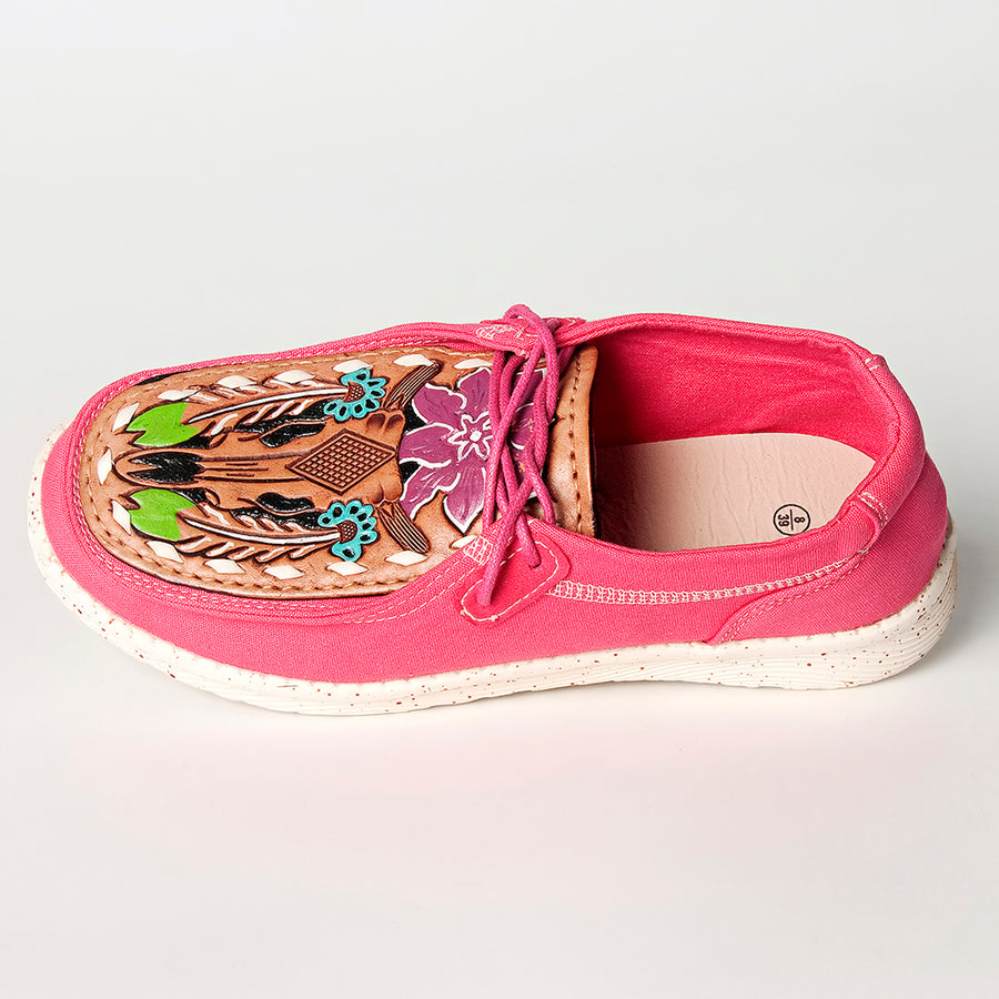 American Darling Hand tooled, carved genuine leather trim lightweight shoe footwear, slip on| Tooled Footwear