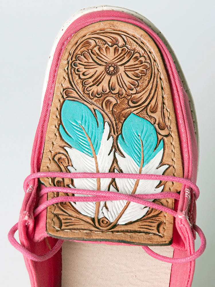 American Darling Hand tooled, carved genuine leather trim lightweight shoe footwear, slip on| Tooled Footwear