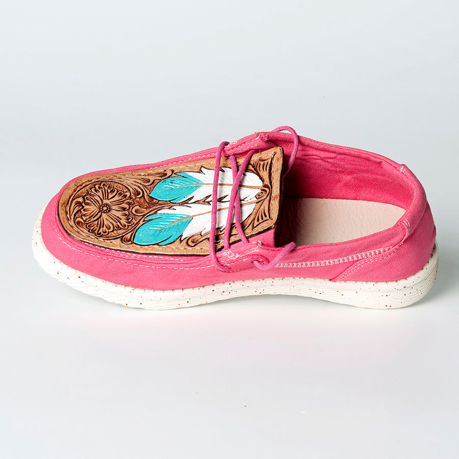 American Darling Hand tooled, carved genuine leather trim lightweight shoe footwear, slip on| Tooled Footwear