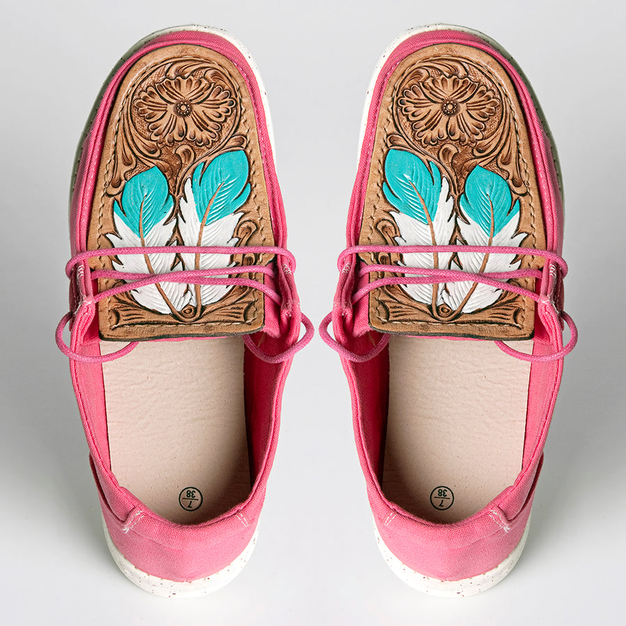 American Darling ADFT133FU3 Hand tooled carved genuine leather trim lightweight shoe footwear slip on - Uhorse