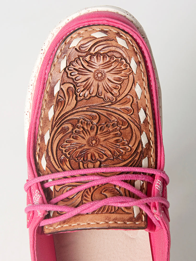 American Darling Hand tooled, carved genuine leather trim lightweight shoe footwear, slip on| Tooled Footwear