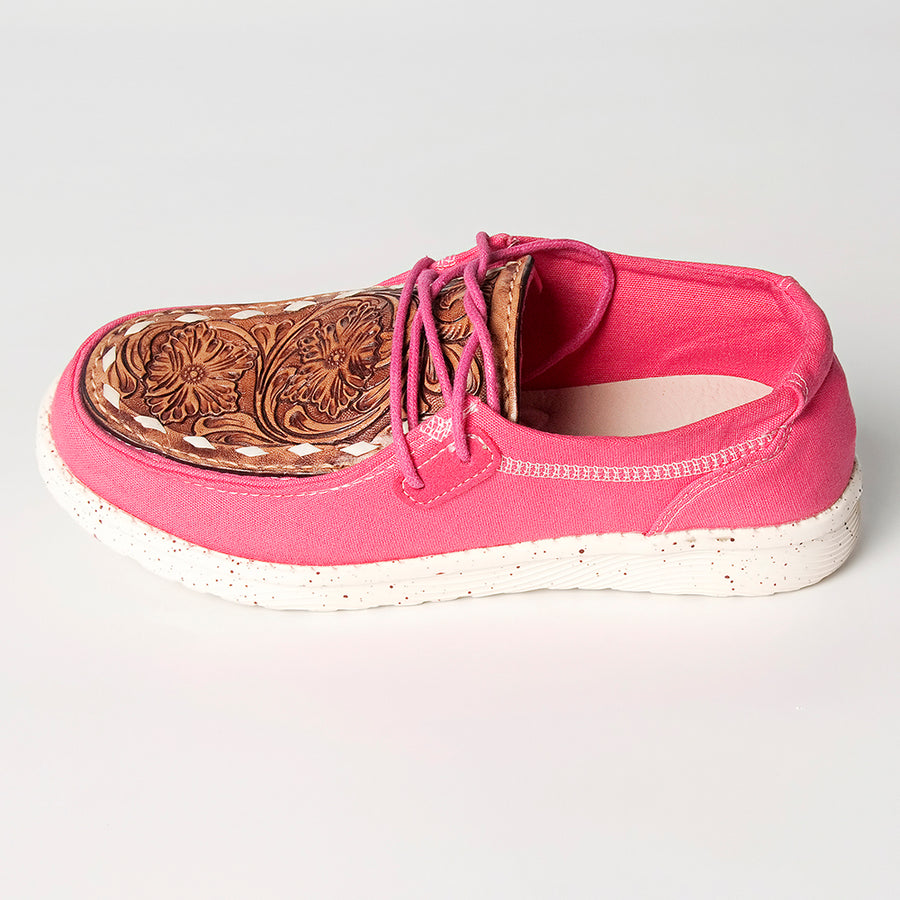 American Darling Hand tooled, carved genuine leather trim lightweight shoe footwear, slip on| Tooled Footwear