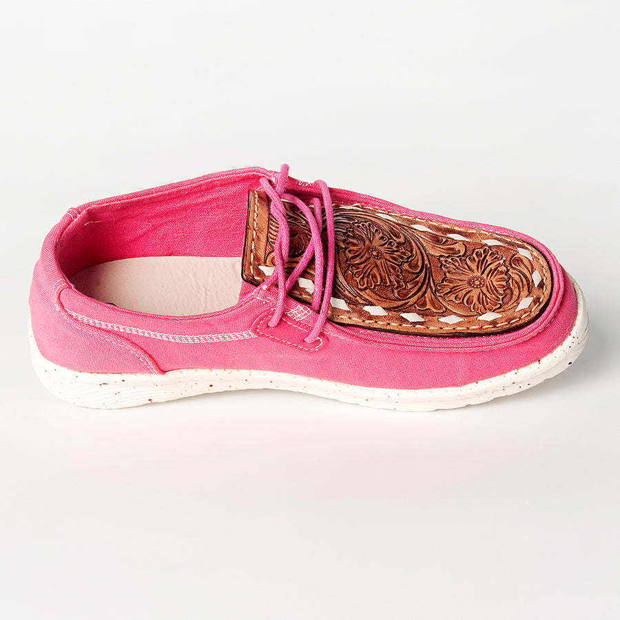 American Darling Hand tooled, carved genuine leather trim lightweight shoe footwear, slip on| Tooled Footwear
