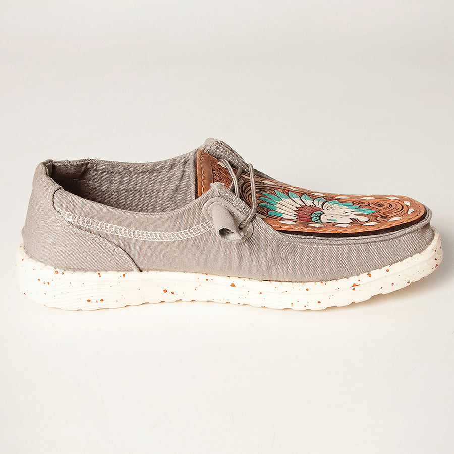 American Darling Hand tooled, carved genuine leather trim lightweight shoe footwear, slip on| Tooled Footwear