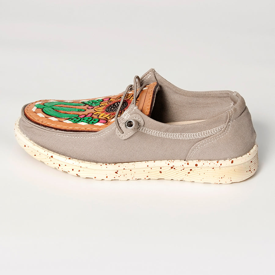 American Darling Hand tooled, carved genuine leather trim lightweight shoe footwear, slip on| Tooled Footwear