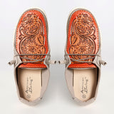 American Darling ADFT133GR11 Hand tooled carved genuine leather trim lightweight shoe footwear slip on - Uhorse