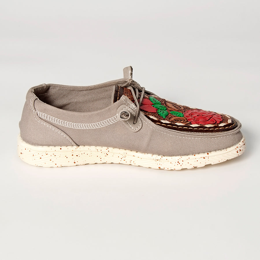 American Darling Hand tooled, carved genuine leather trim lightweight shoe footwear, slip on| Tooled Footwear
