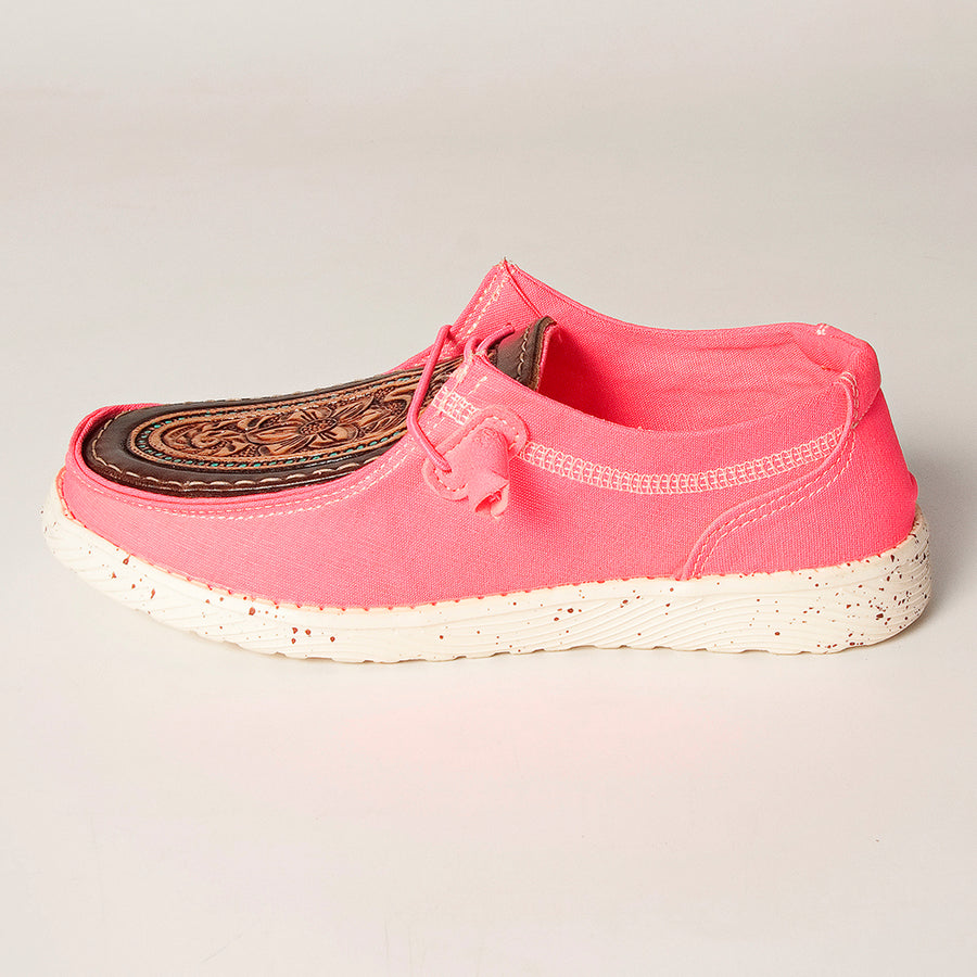 American Darling Hand tooled, carved genuine leather trim lightweight shoe footwear, slip on| Tooled Footwear