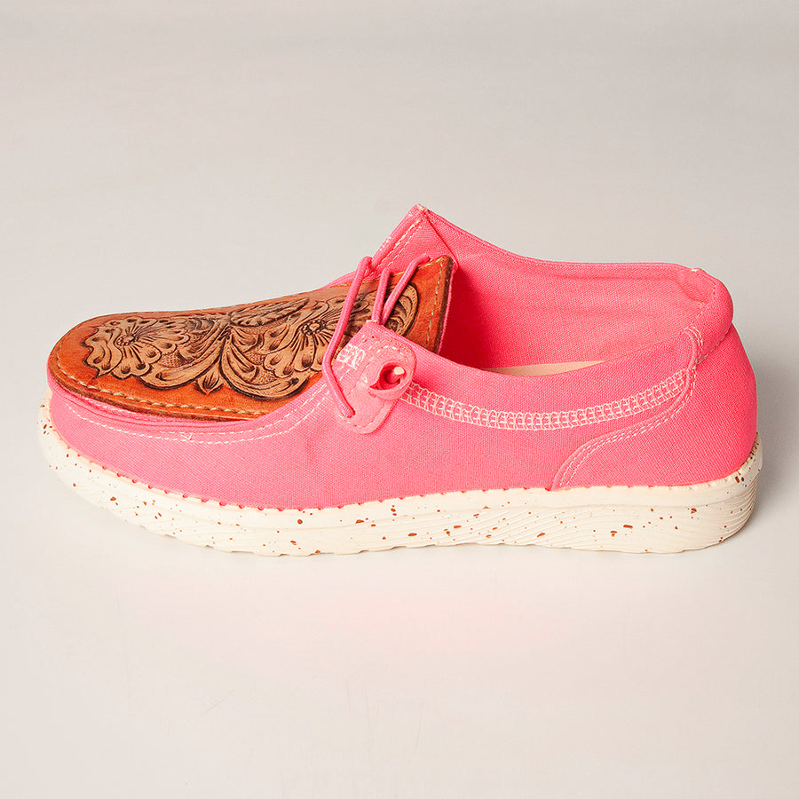 American Darling Hand tooled, carved genuine leather trim lightweight shoe footwear, slip on| Tooled Footwear