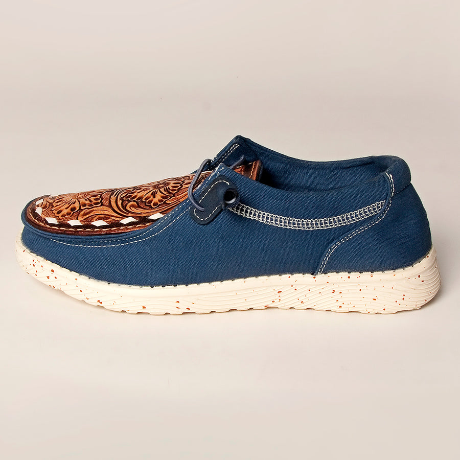 American Darling Hand tooled, carved genuine leather trim lightweight shoe footwear, slip on| Tooled Footwear