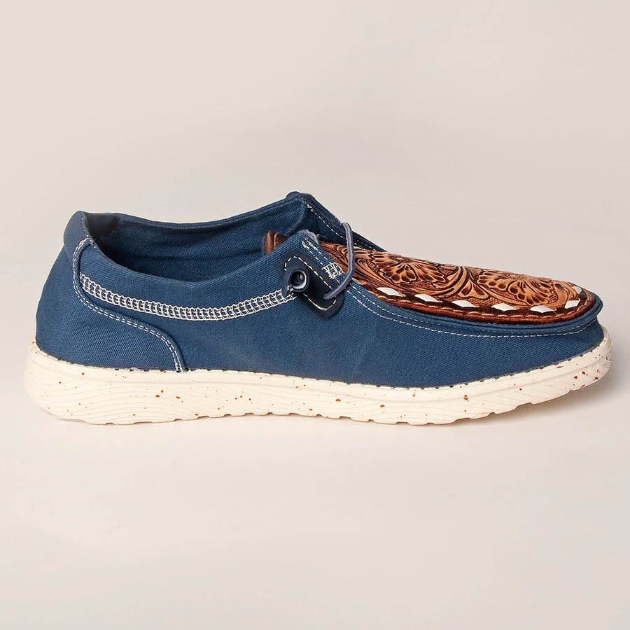 American Darling Hand tooled, carved genuine leather trim lightweight shoe footwear, slip on| Tooled Footwear