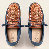 American Darling ADFT133NV4 Hand tooled carved genuine leather trim lightweight shoe footwear slip on - Uhorse