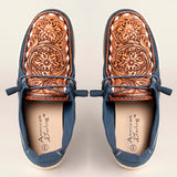 American Darling ADFT133NV4 Hand tooled carved genuine leather trim lightweight shoe footwear slip on