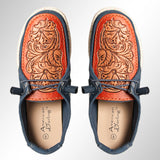 American Darling ADFT133NV11 Hand tooled carved genuine leather trim lightweight shoe footwear slip on - Uhorse