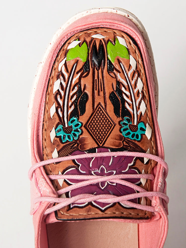 American Darling Hand tooled, carved genuine leather trim lightweight shoe footwear, slip on| Tooled Footwear