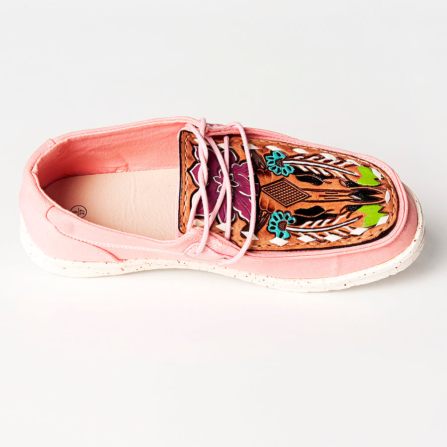 American Darling Hand tooled, carved genuine leather trim lightweight shoe footwear, slip on| Tooled Footwear