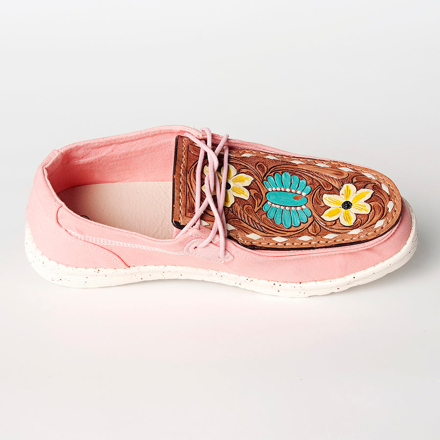 American Darling Hand tooled, carved genuine leather trim lightweight shoe footwear, slip on| Tooled Footwear