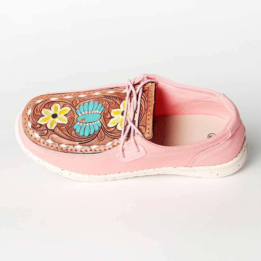 American Darling Hand tooled, carved genuine leather trim lightweight shoe footwear, slip on| Tooled Footwear