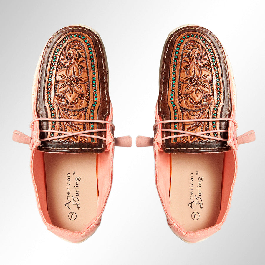 American Darling ADFT133PK9 Hand tooled carved genuine leather trim lightweight shoe footwear slip on - Uhorse