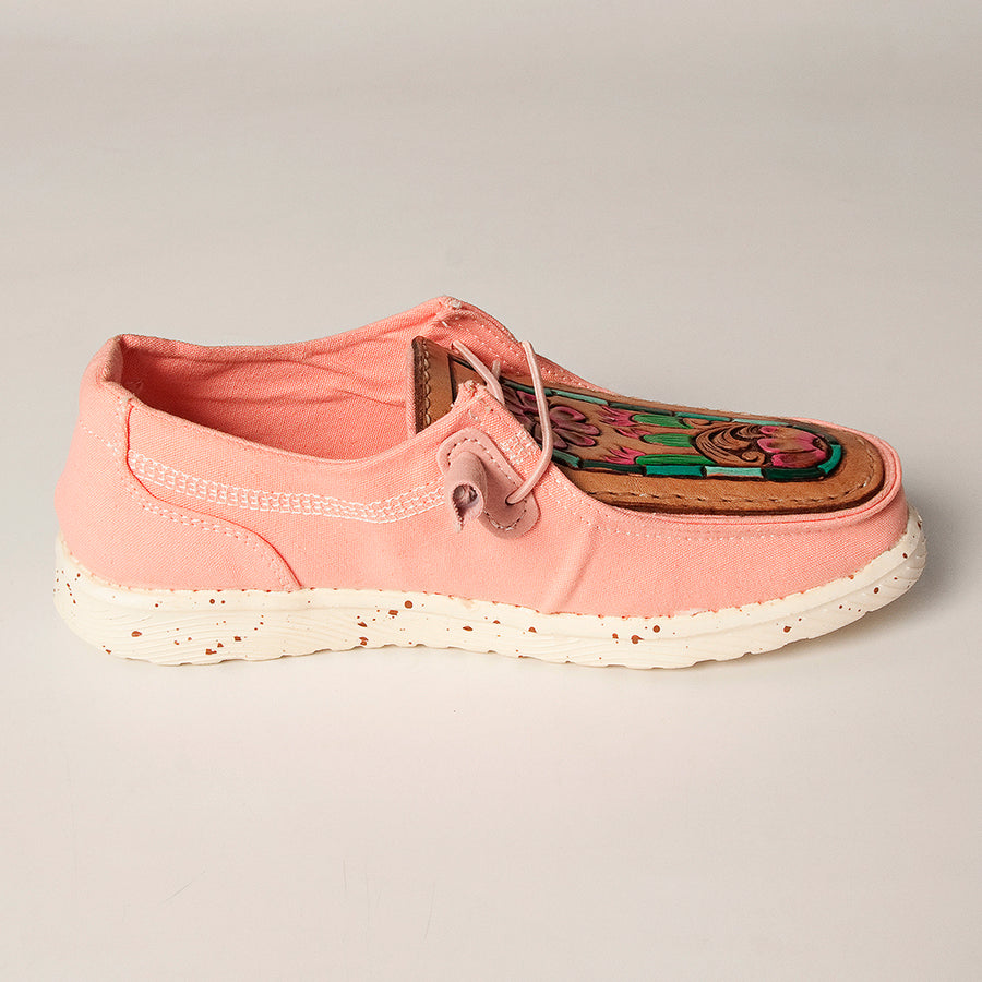 American Darling Hand tooled, carved genuine leather trim lightweight shoe footwear, slip on| Tooled Footwear