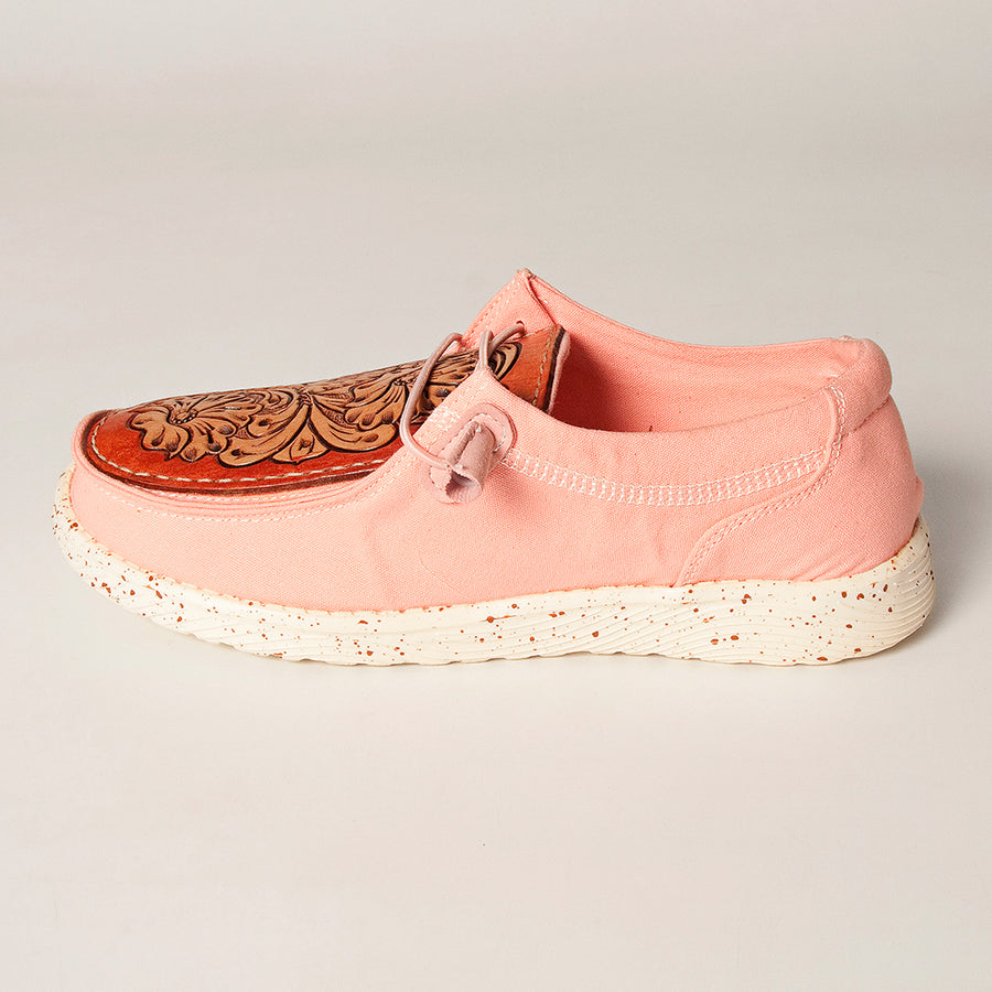 American Darling Hand tooled, carved genuine leather trim lightweight shoe footwear, slip on| Tooled Footwear